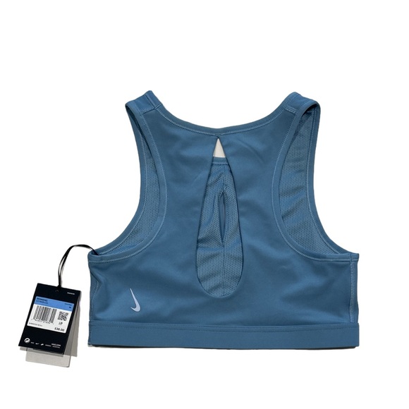 Nike DRI-FIT Women’s Athletic Compression Medium Support Blue Swoosh Sports Bra - Picture 2 of 2